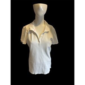 Lilly Pulitzer Polo Shirt for Women 3/4 Buttons Sz L Cotton Logo Accent White